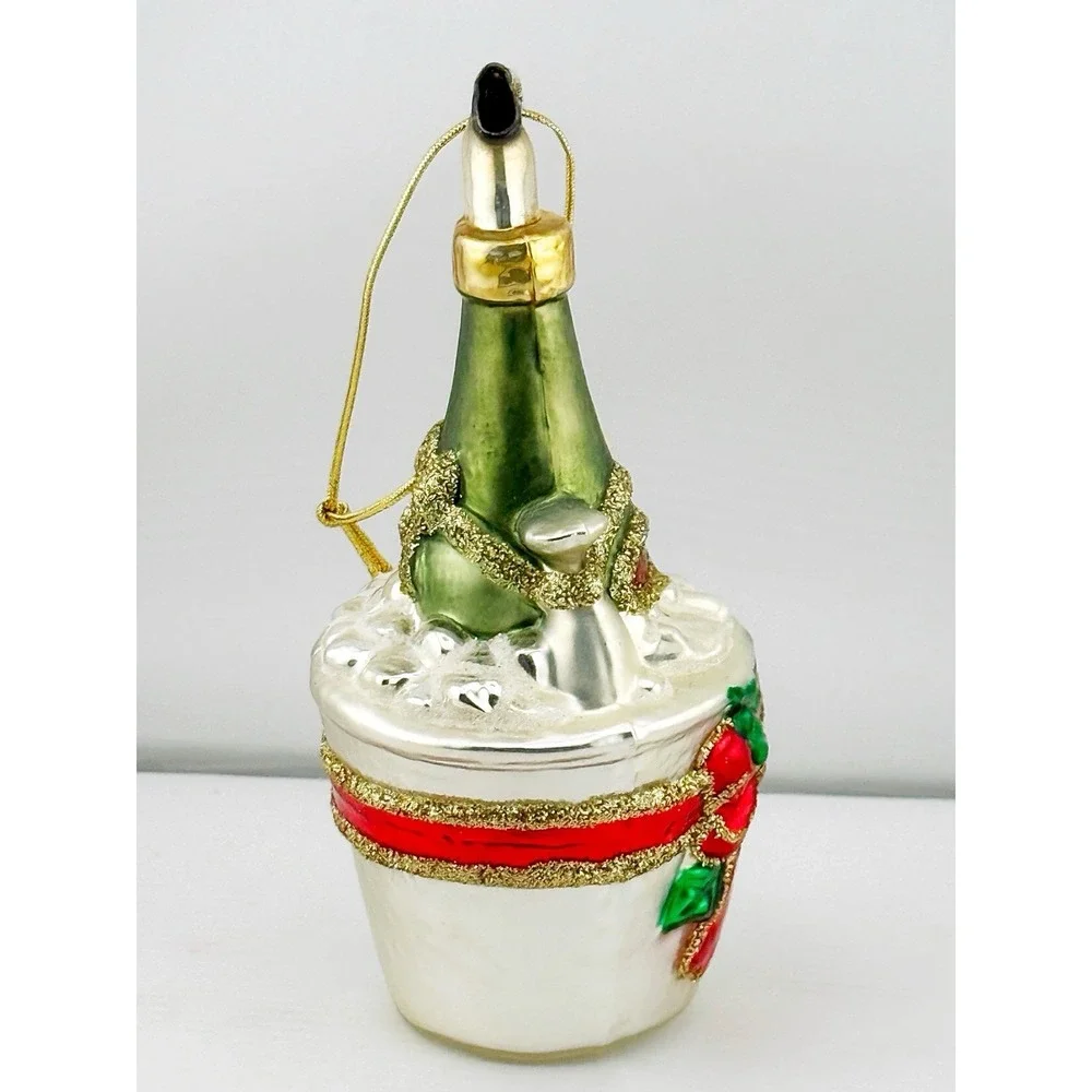 Vintage Millennium 2000 Christmas Ornament. Champagne In Bucket Hand Blown Glass
